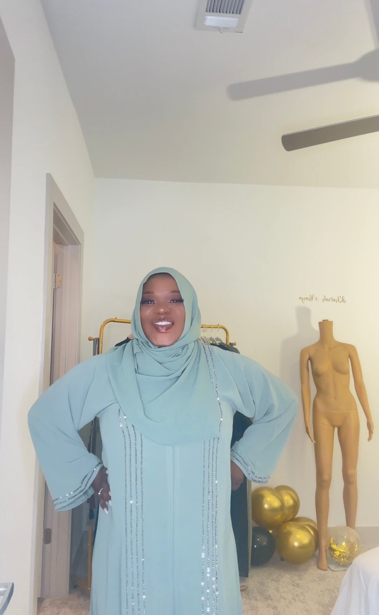 Long Flowing Abaya Kaftan with Rhinestone on both side