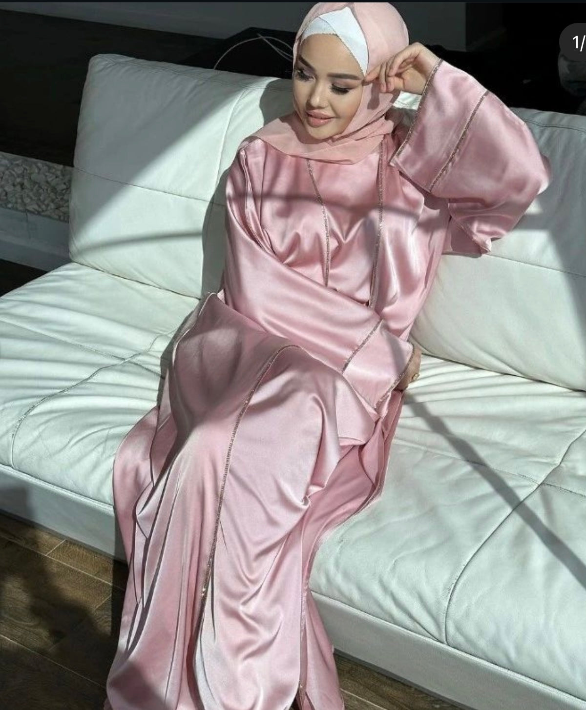 3 Piece Pink and Gold Abaya