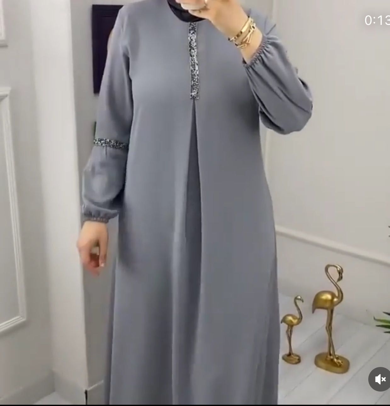 Grey puff sleeve with Rhinestone Abaya