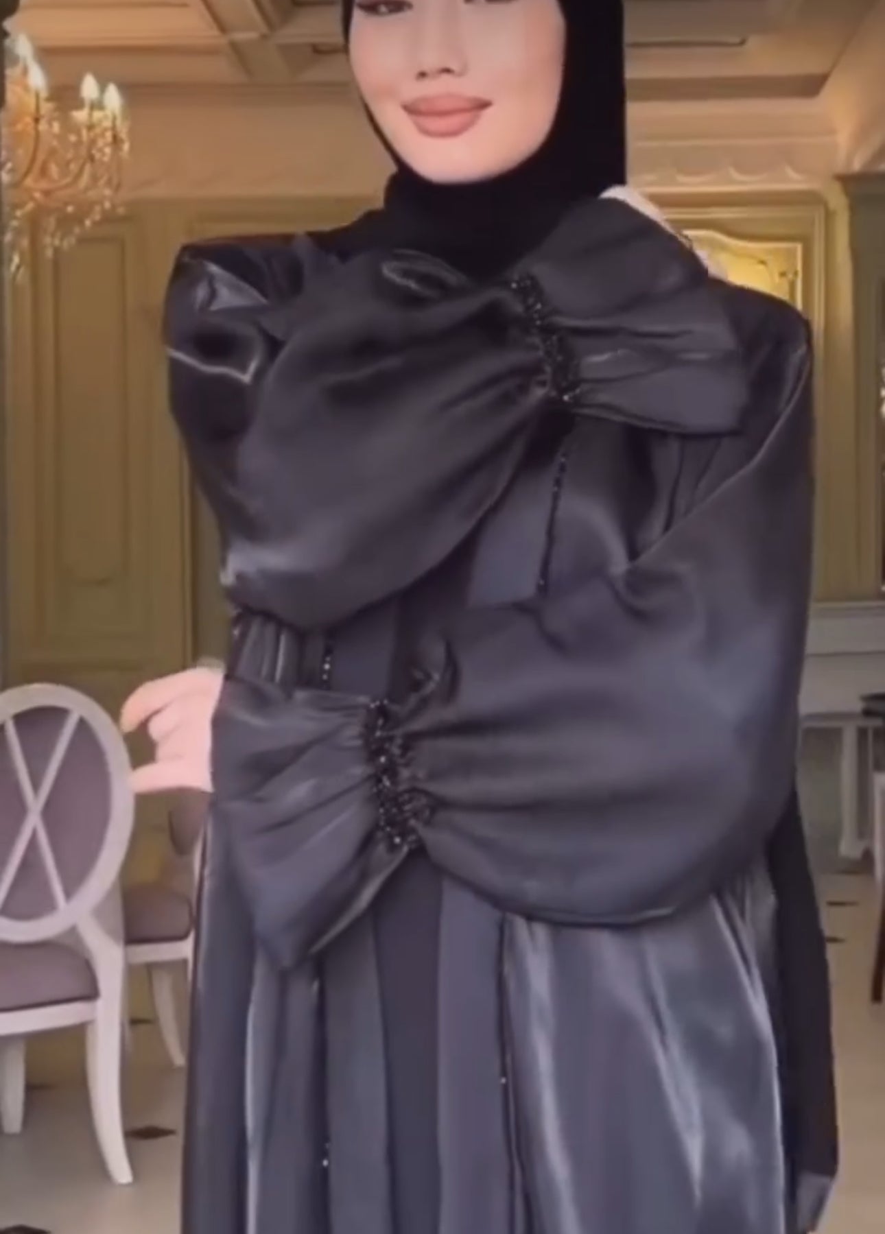 Luxury Black 3 piece Abaya kimono with butterfly sleeve.