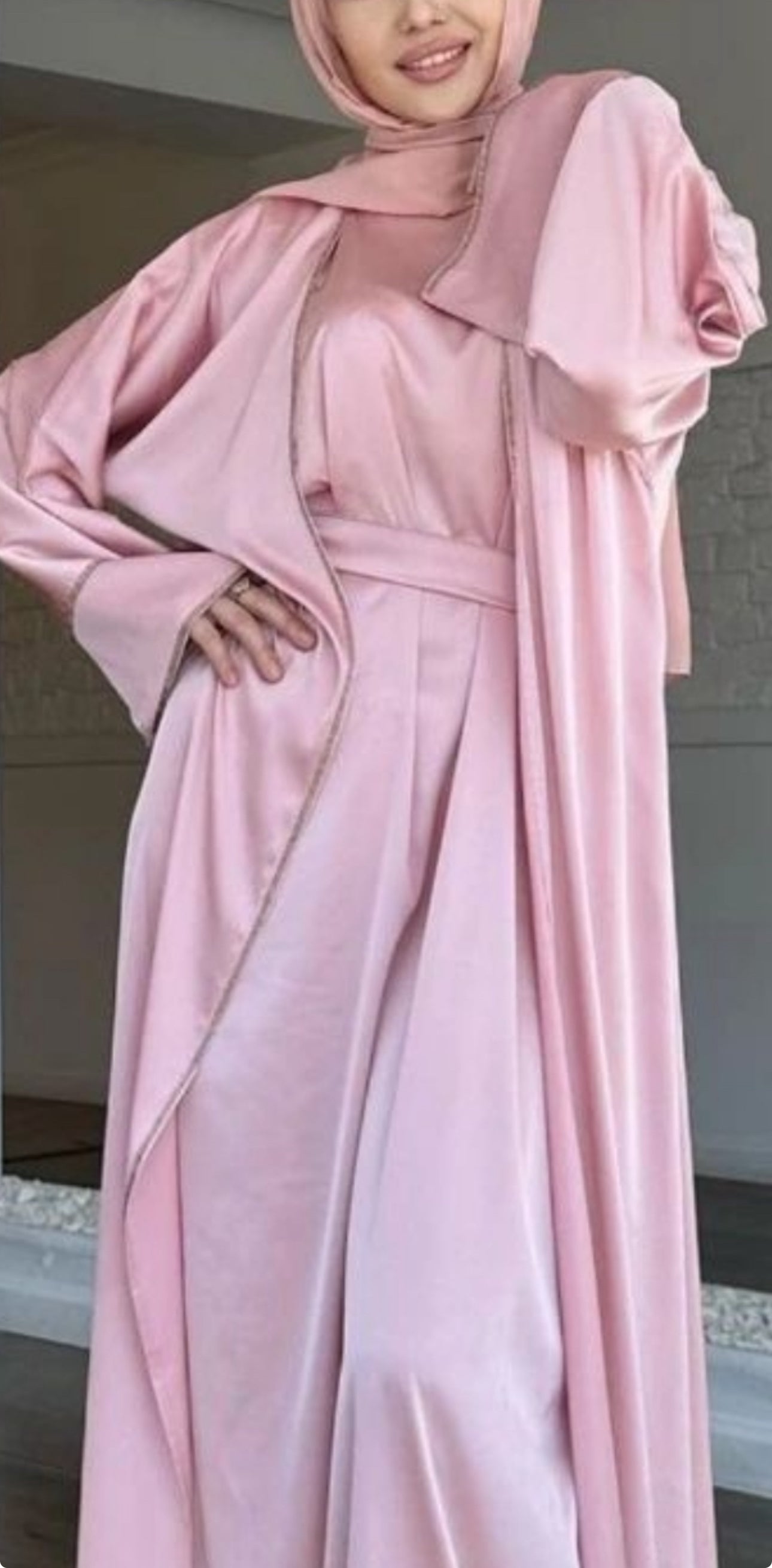 3 Piece Pink and Gold Abaya