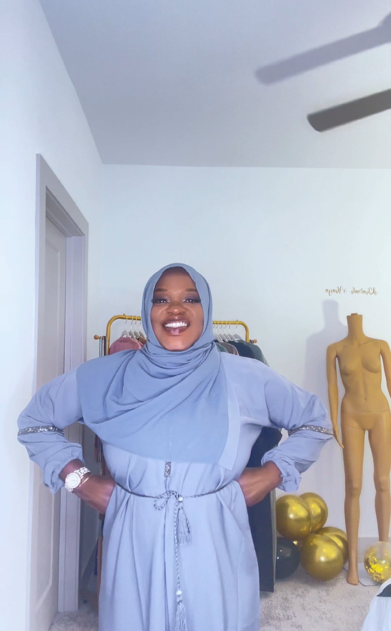 Grey puff sleeve with Rhinestone Abaya