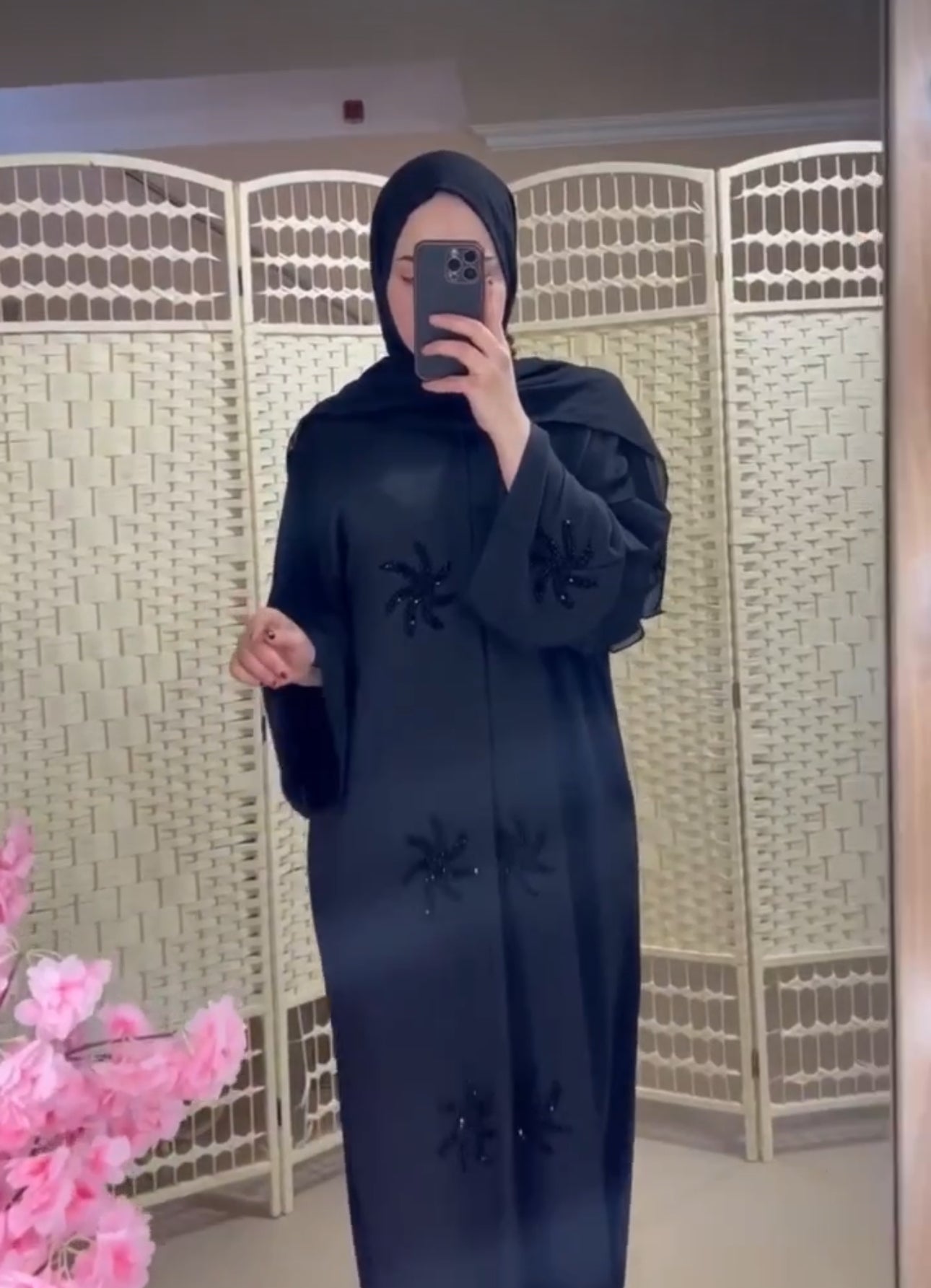 Black Abaya Kaftan with star Rhinestone