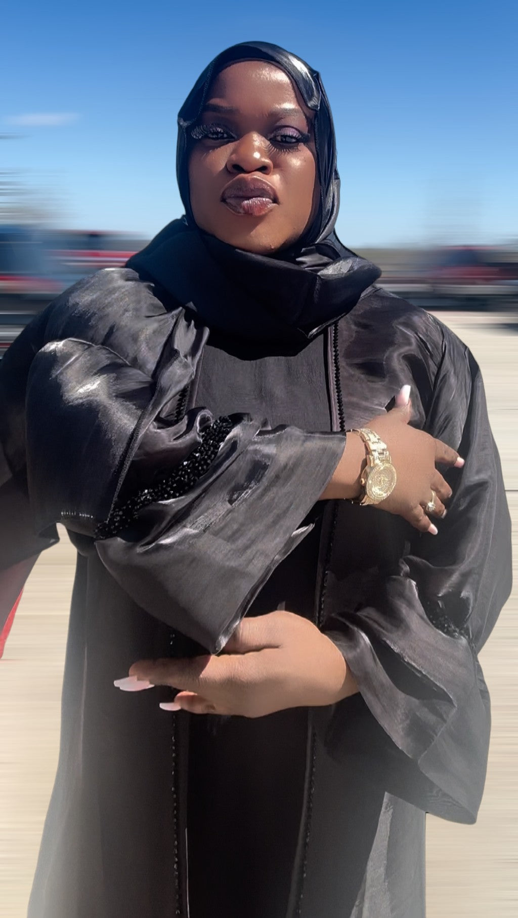 Luxury Black 3 piece Abaya kimono with butterfly sleeve.