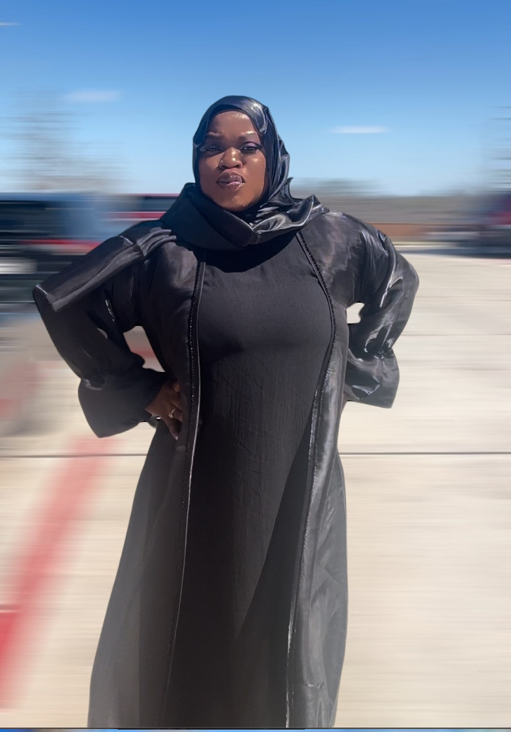 Luxury Black 3 piece Abaya kimono with butterfly sleeve.