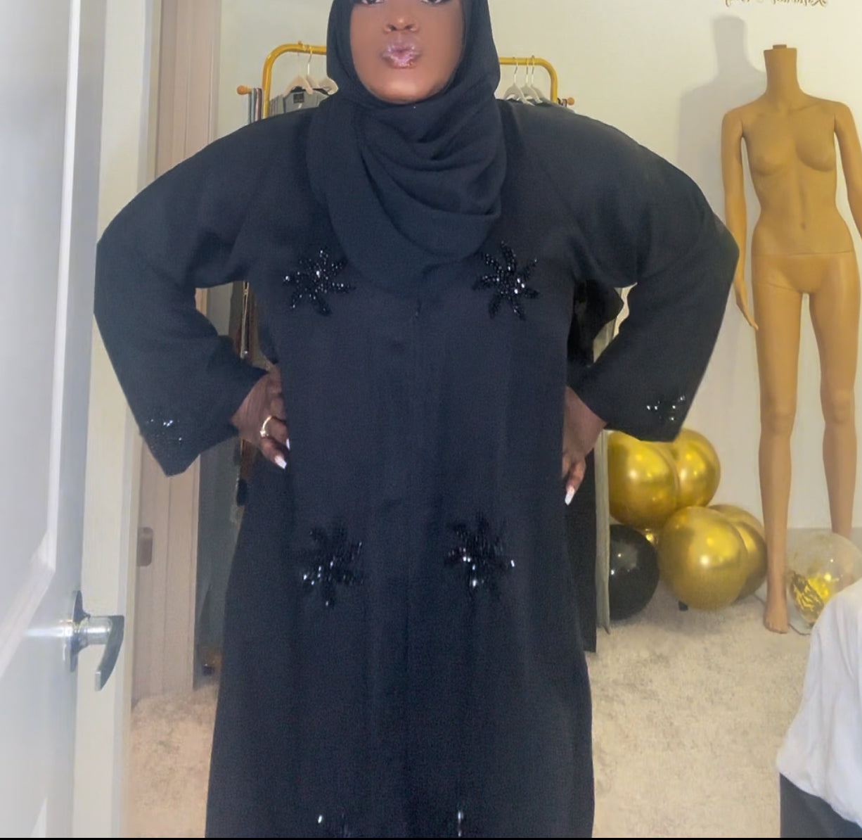 Black Abaya Kaftan with star Rhinestone
