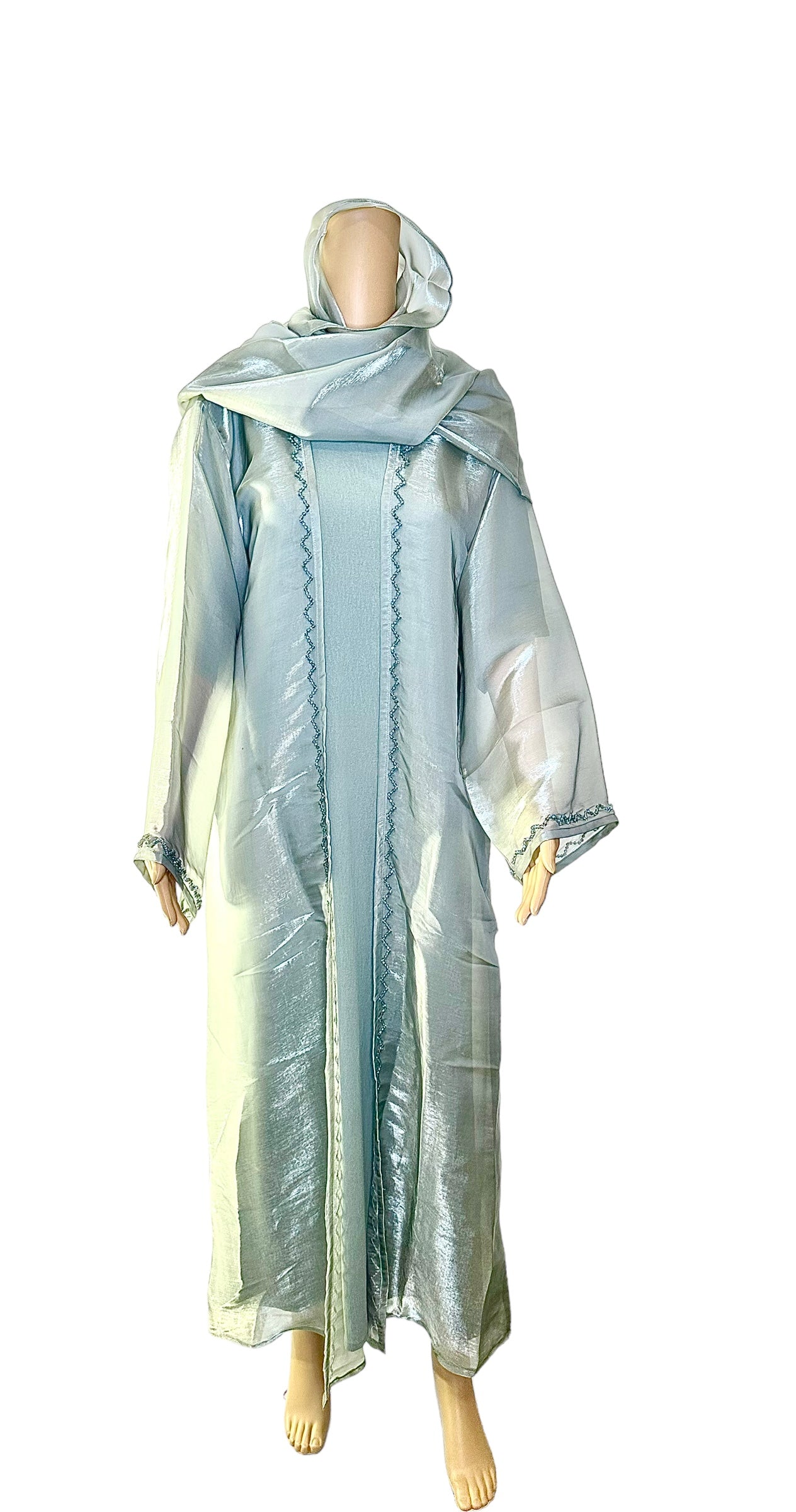 Luxury Olive 3 piece Abaya kimono with Matching Scarf
