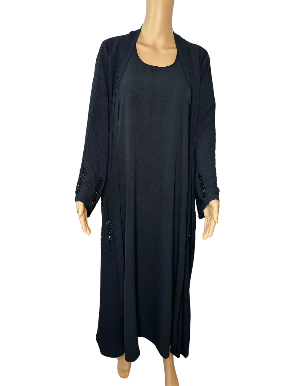Black Long Flowing Kaftan Style With Rhine Stones