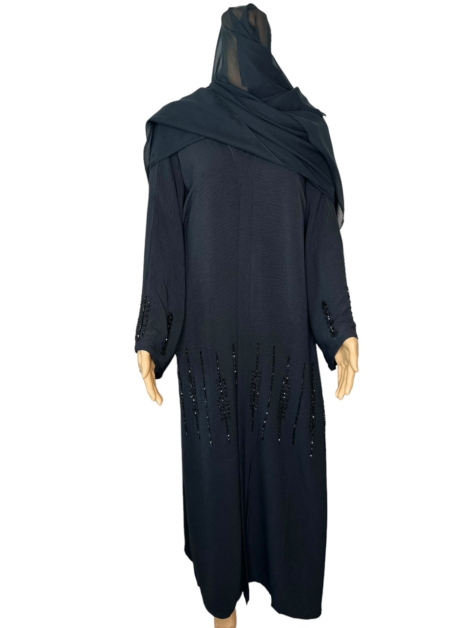 Black Long Flowing Kaftan Style With Rhine Stones