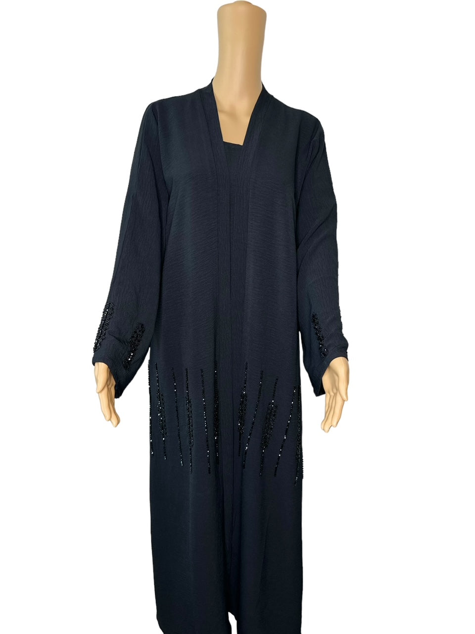 Black Long Flowing Kaftan Style With Rhine Stones