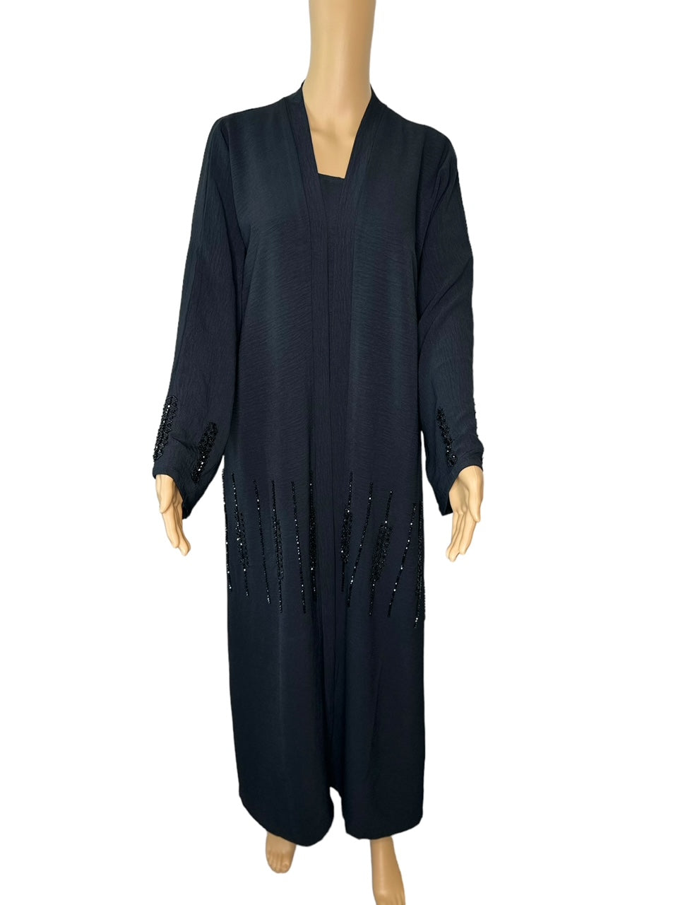 Black Long Flowing Kaftan Style With Rhine Stones