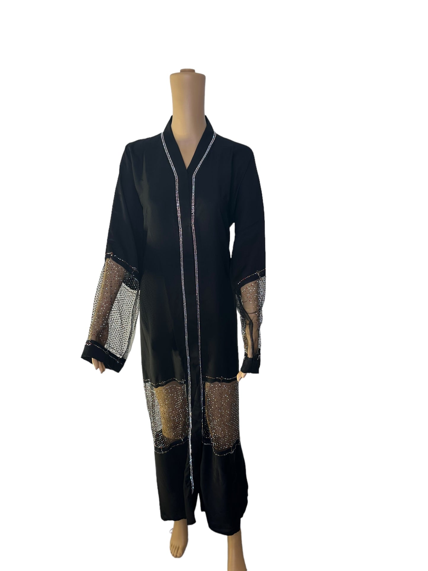 Black Abaya with see through shinning net