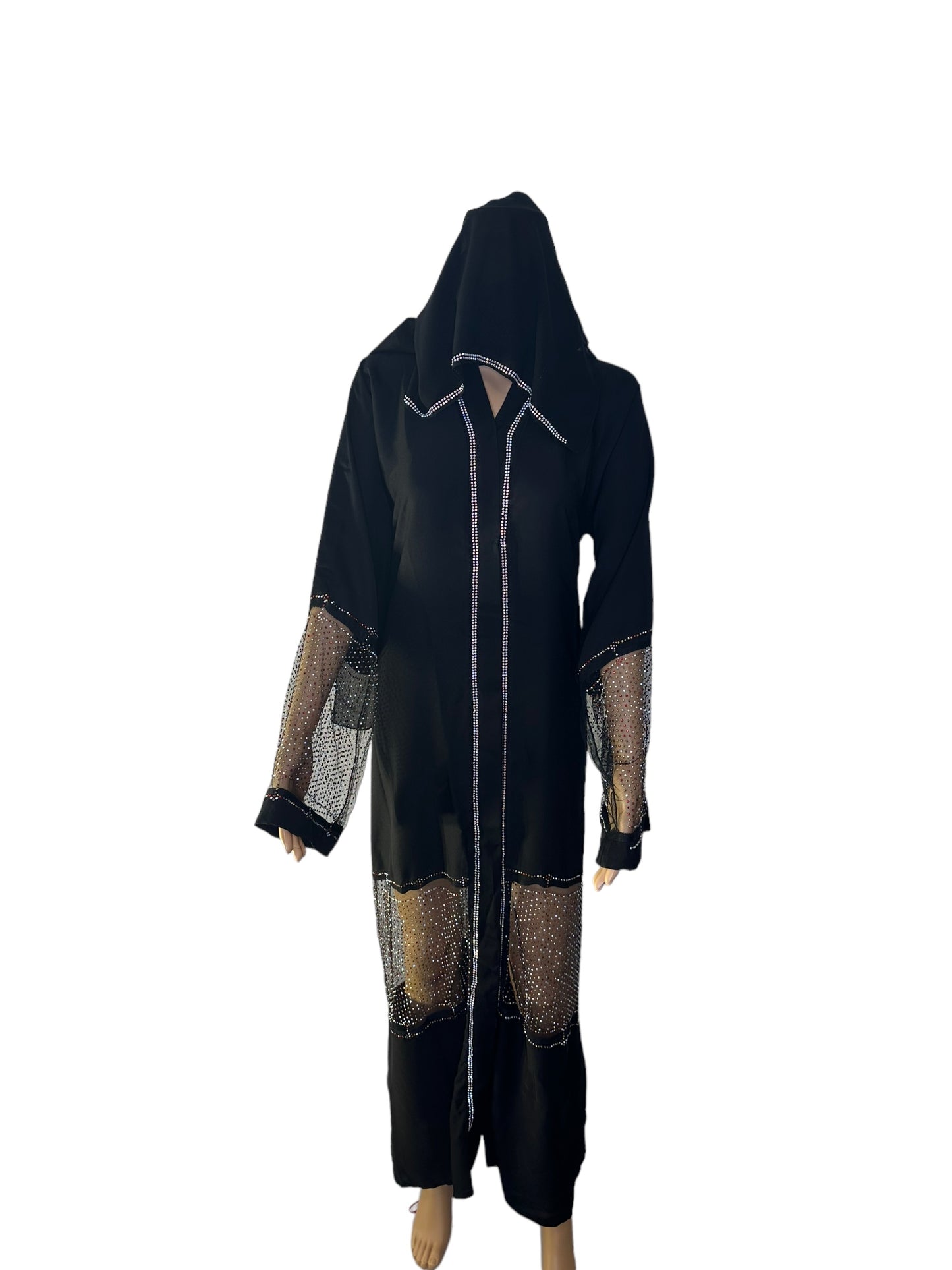 Black Abaya with see through shinning net