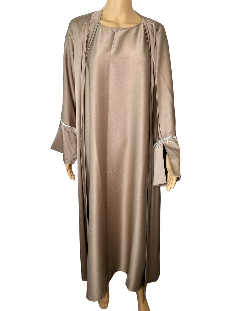 3 Piece Satin Cream cut hand Kaftan Style Abaya