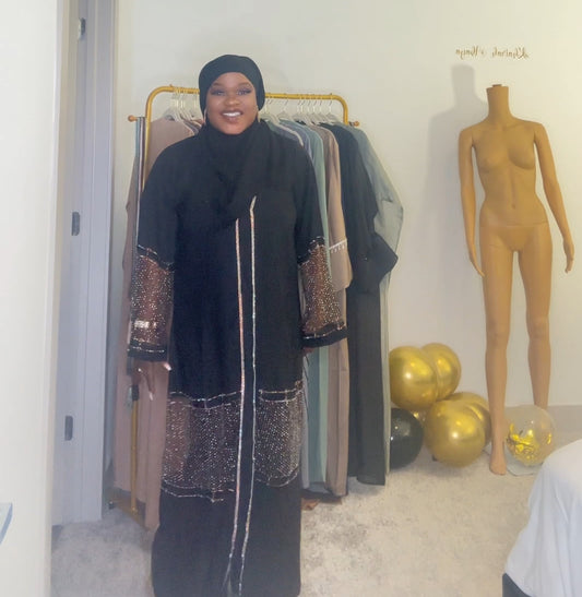 Black Abaya with see through shinning net