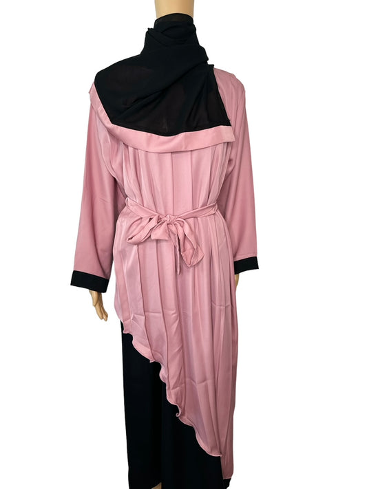 Pink and Black pleated long Flowing Abaya Dress